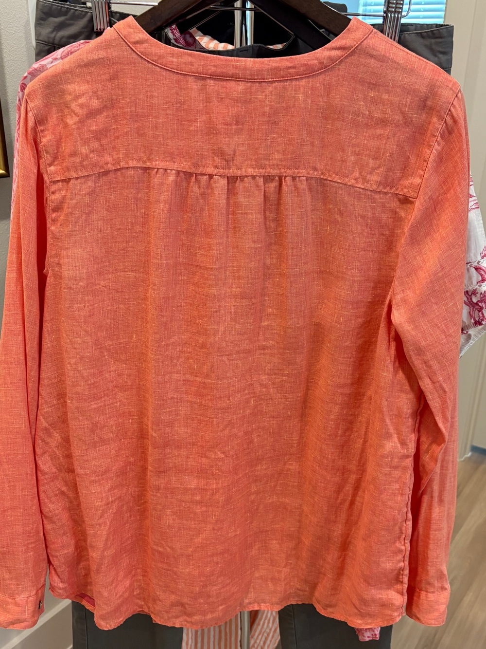 J. Jill Linen Orange Band Collar Button Popover Long Sleeve Top Sz Medium Tall - Picture 4 of 13